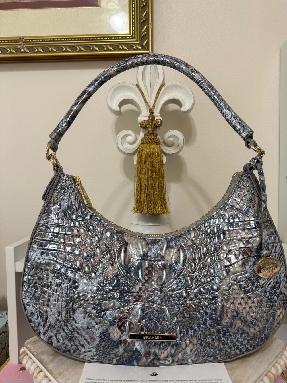 Brahmin Bekka Iridescent Icy Python pattern Shoulder Bag